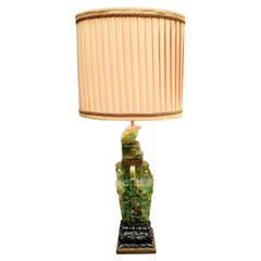 Small Early 20th Century Chinese Green Quartz Lamp with a Jade Finial