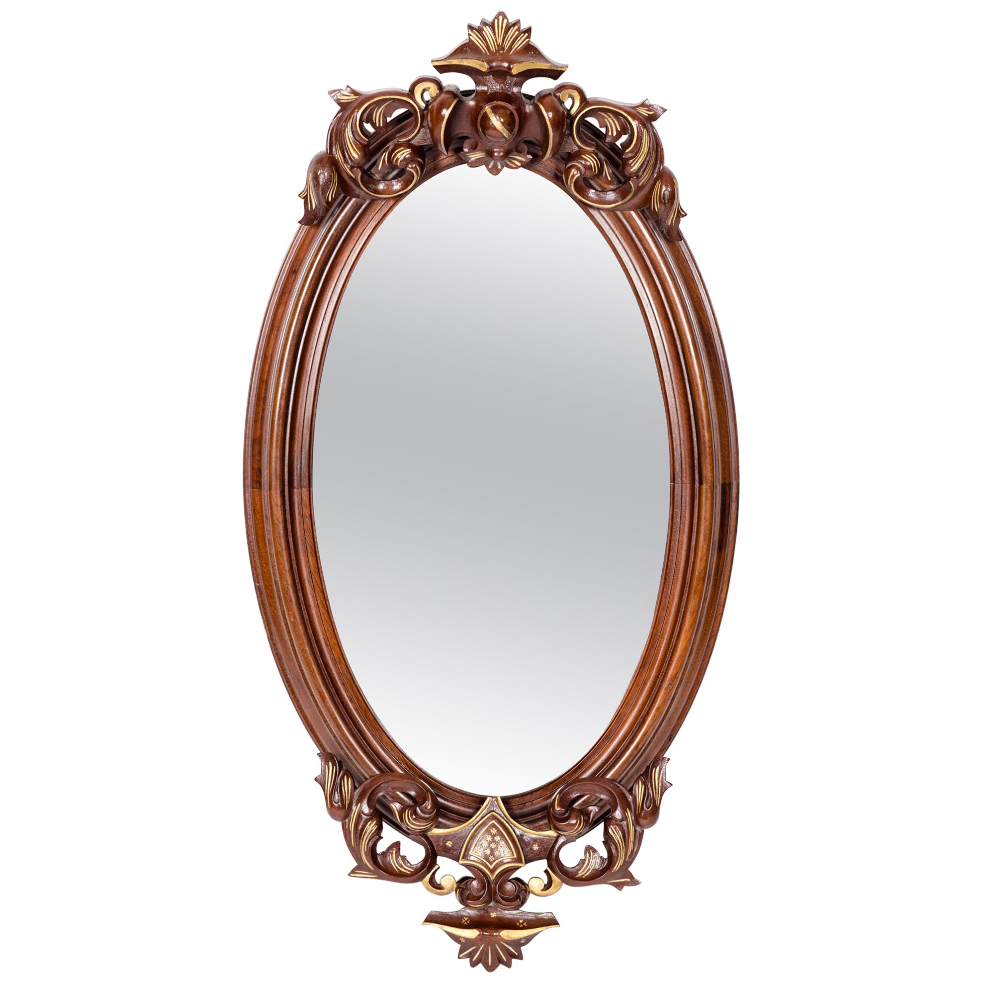 Highly Carved Mahogany Wood Framed Hanging Wall Mirror For Sale at 1stDibs