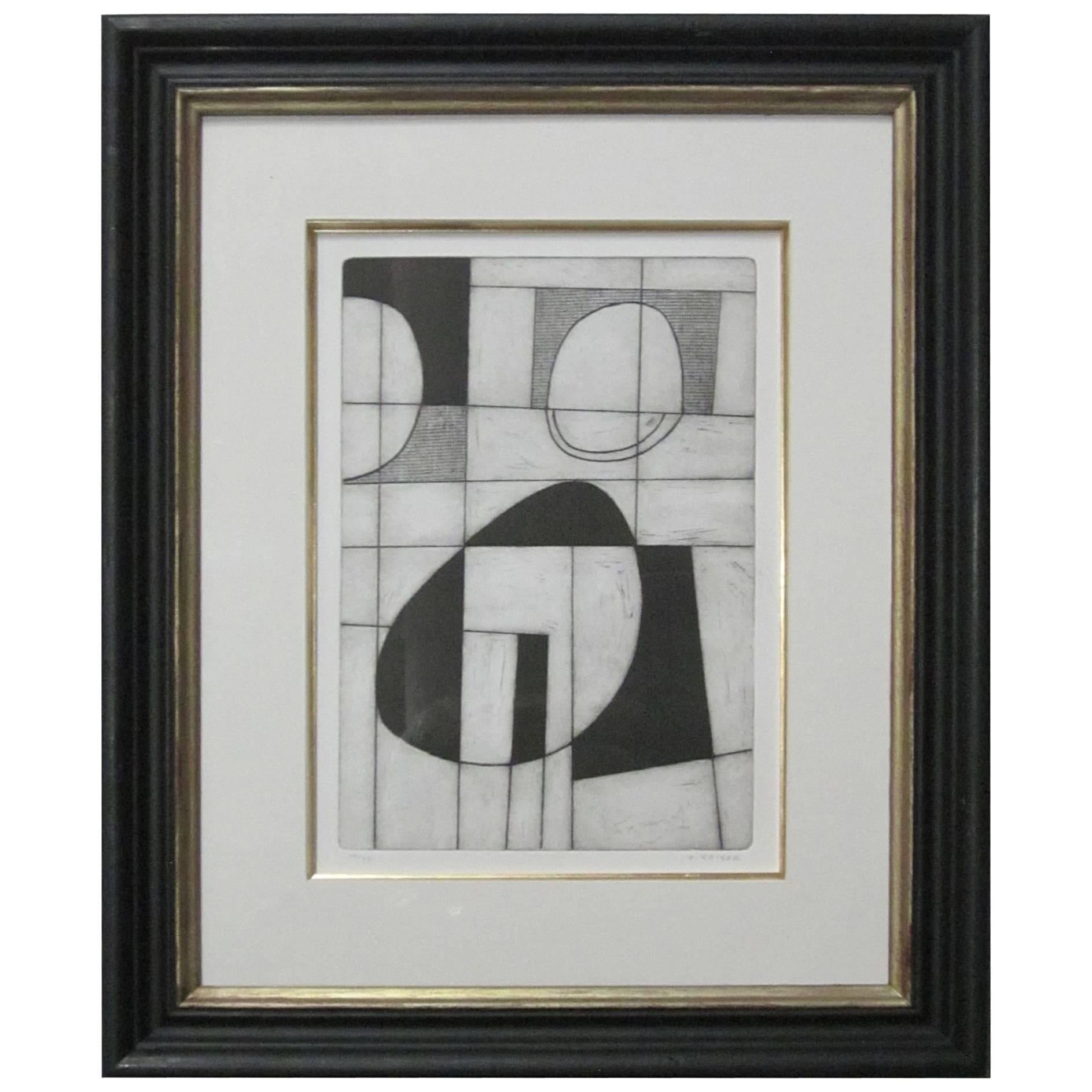 Black and White Abstract Etching by English Artist Oliver Gaiger, Contemporary