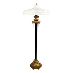 Used Victorian Black & Gilt Floor Lamp by Max Ray Handmade Shade w/ Teardrops