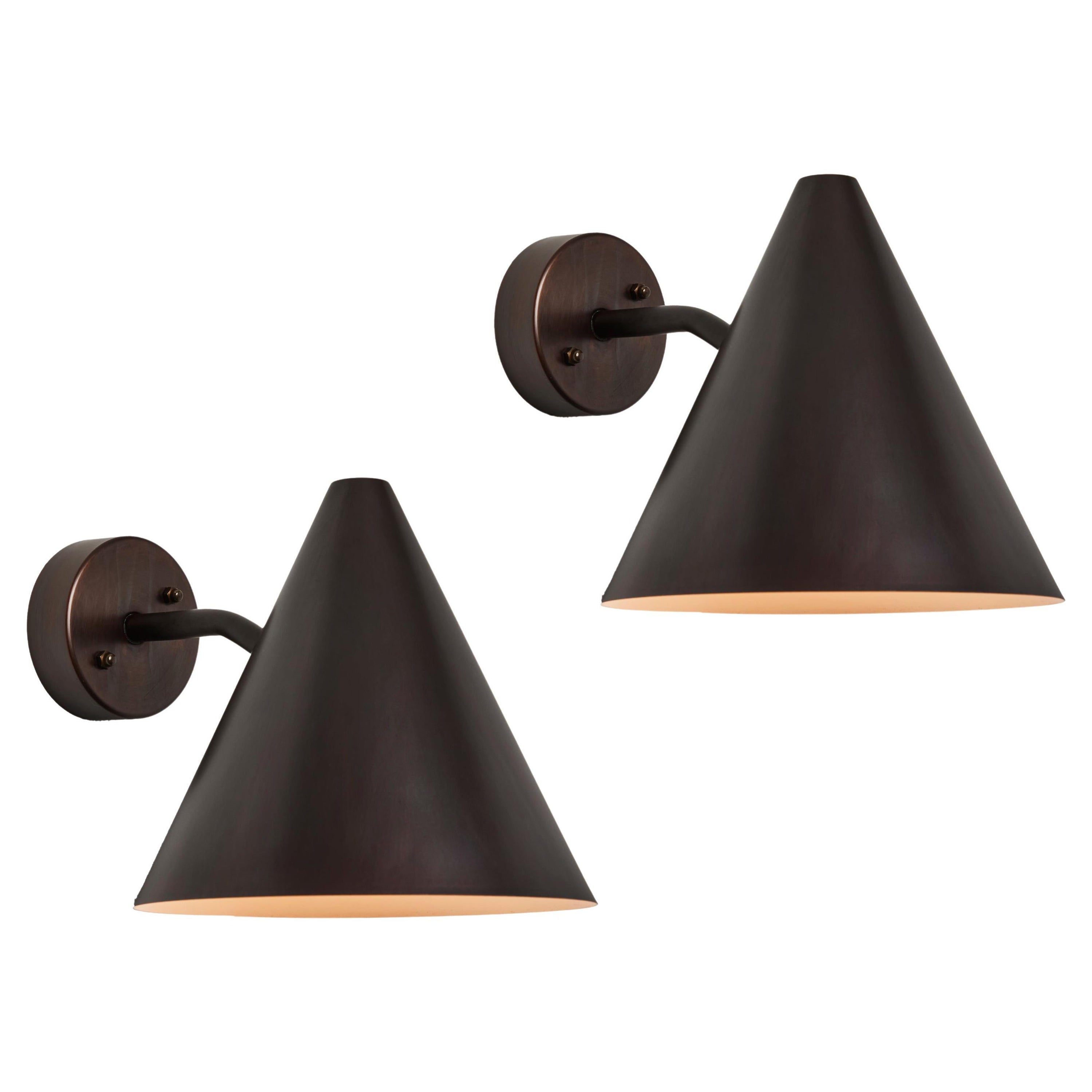 Pair of Hans-Agne Jakobsson 'Tratten' Dark Brown Patinated Outdoor Sconces