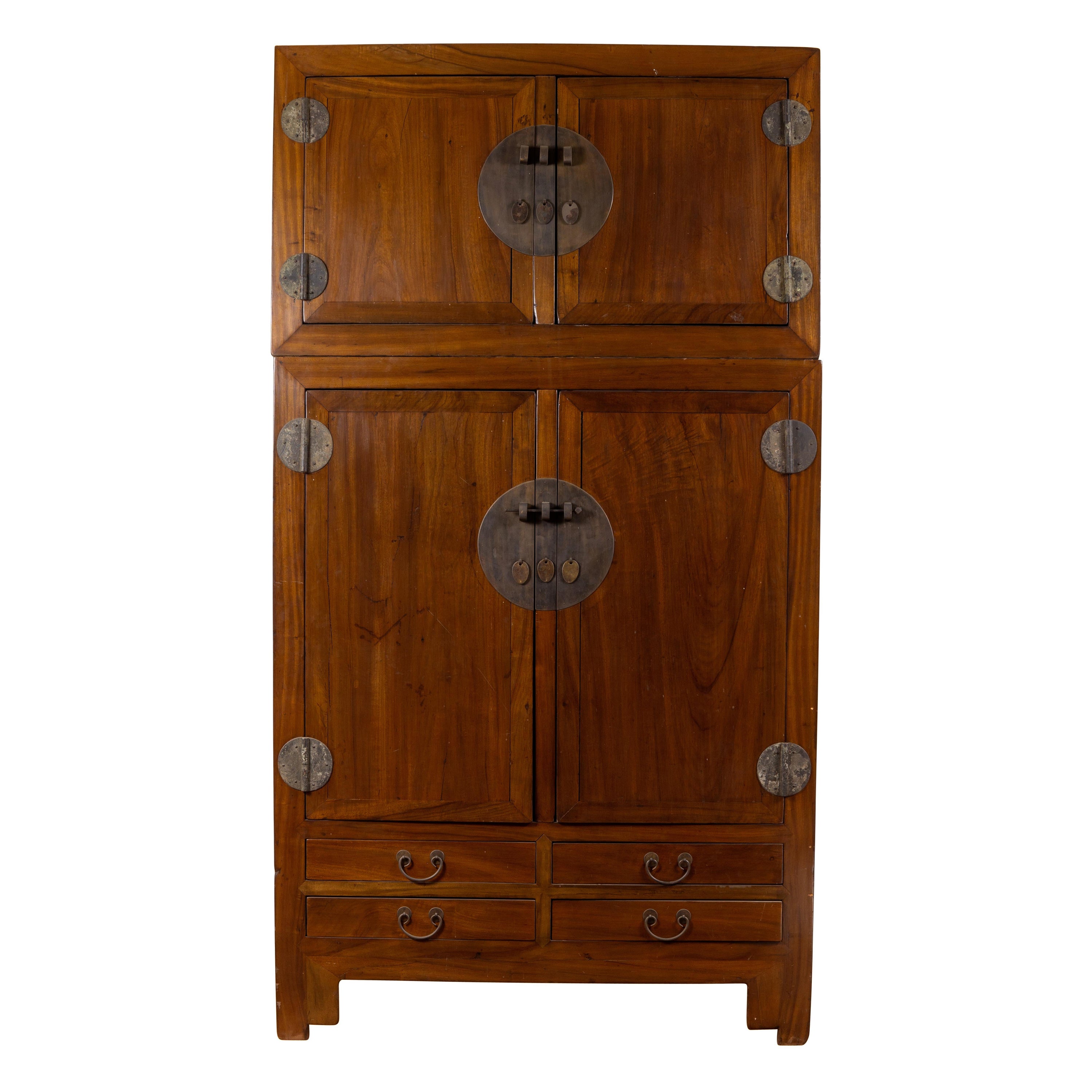 Armoire de mariage combinée vintage en deux parties avec charnières en métal