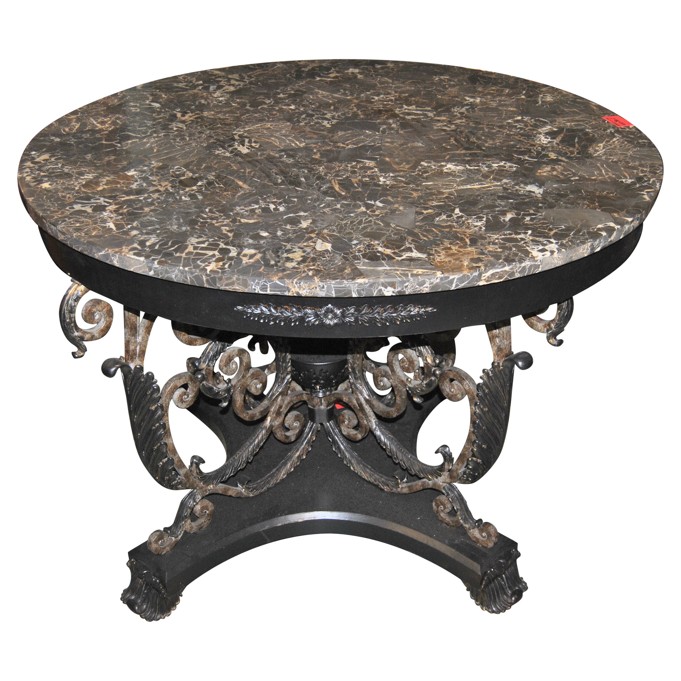 Modern MarbleTop Metal Leg Nobe Italia Round Dining Table For Sale at