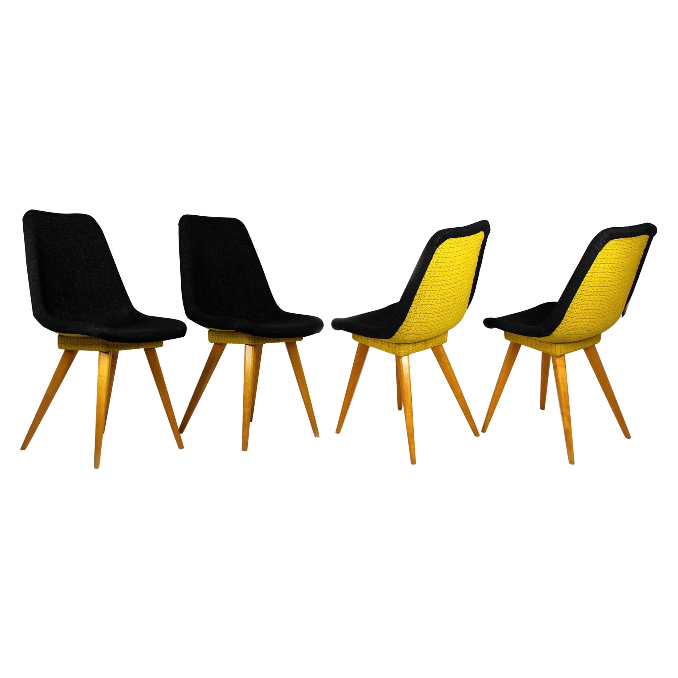 Midcentury Chairs in Grey & Yellow from Drevovyroba Ostrava, 1960s, Set of 4 For Sale