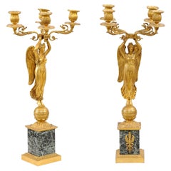 Pair of Empire Candelabra with Green Marble Bases & 4 Candle Holders