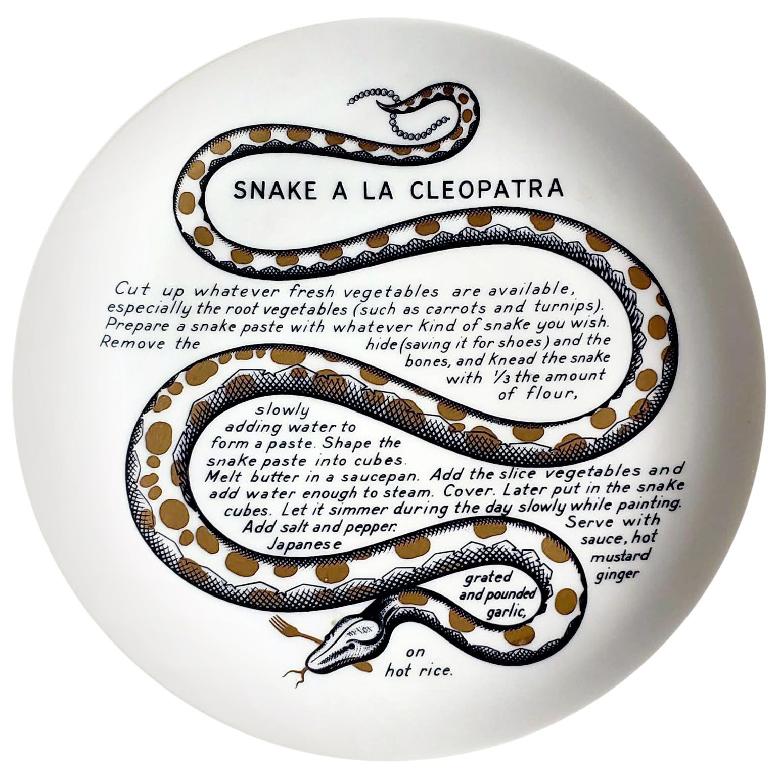 Piero Fornasetti Plato de recetas de porcelana Fleming Joffe, Serpiente a la Cleopatra