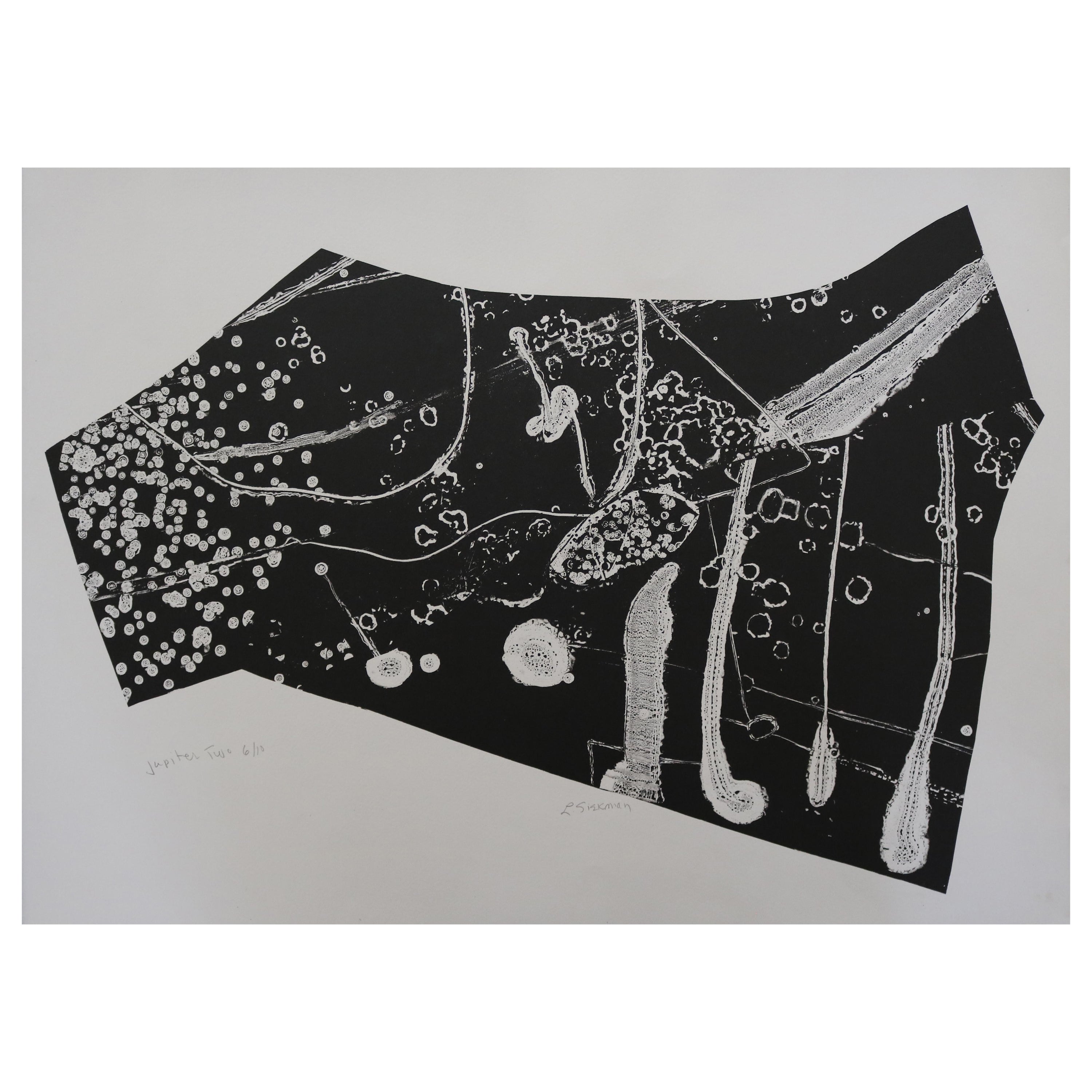 "Jupiter Tujo" Black & White Abstract Lithograph Signed L. Siekman For Sale