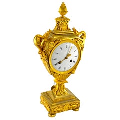French Early 19th Century Empire Gilt Bronze Dragon Handled Urn Clock