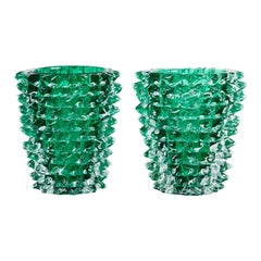 Retro Paolo Crepax Murano Green Glass Vase