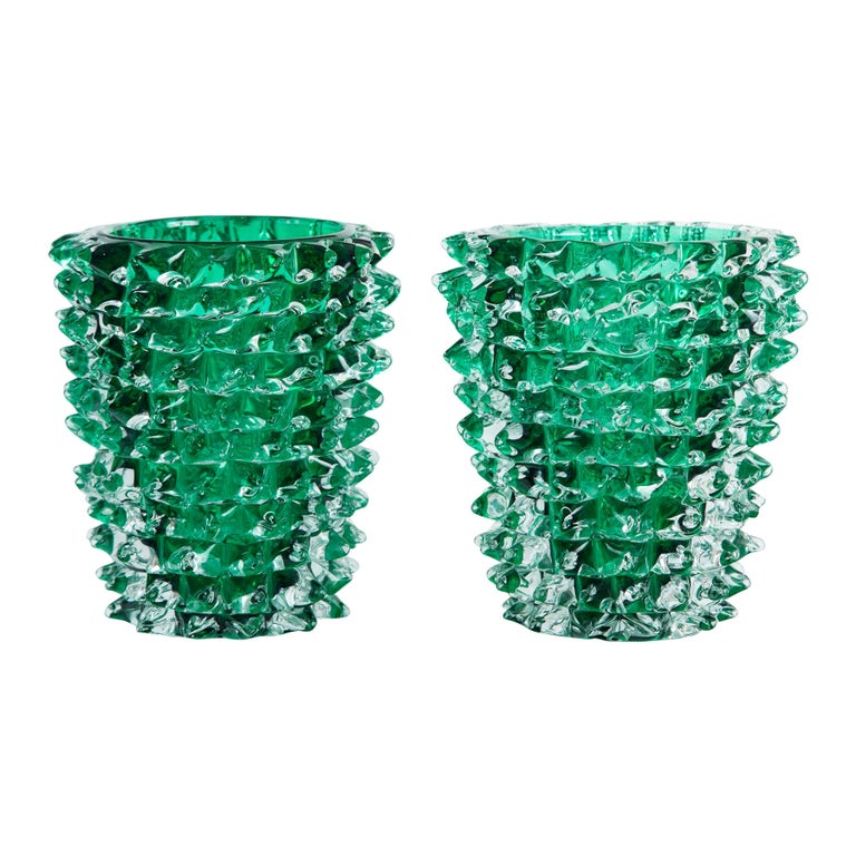 Paolo Crepax Murano Green Glass Vase For Sale