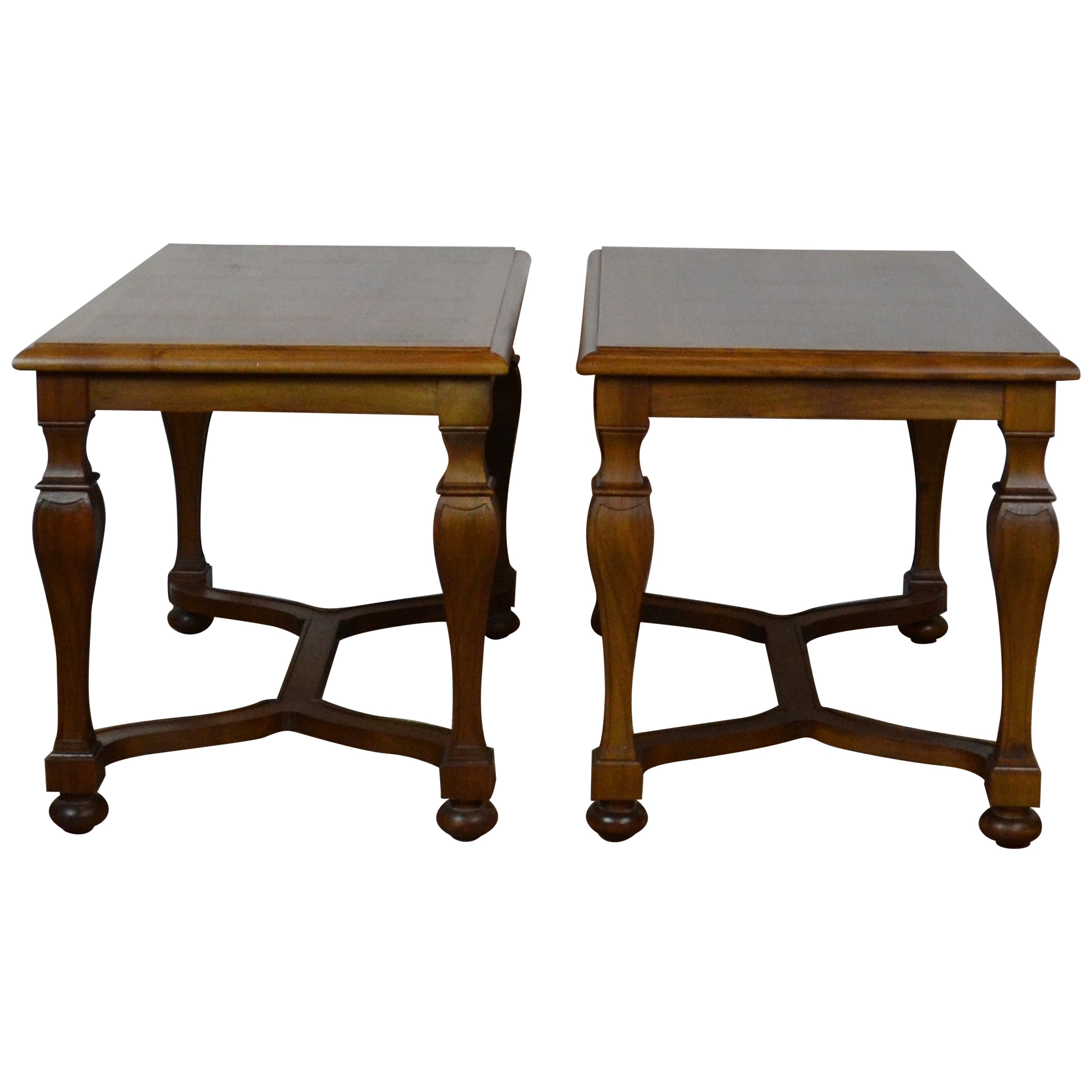 Pair of Carved Round End Tables For Sale at 1stDibs