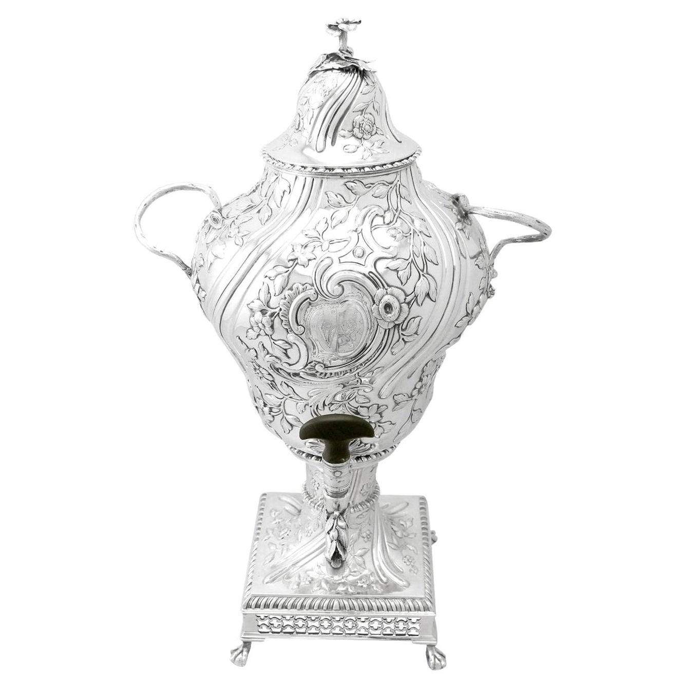 Antique Regency Style Sterling Silver Samovar For Sale