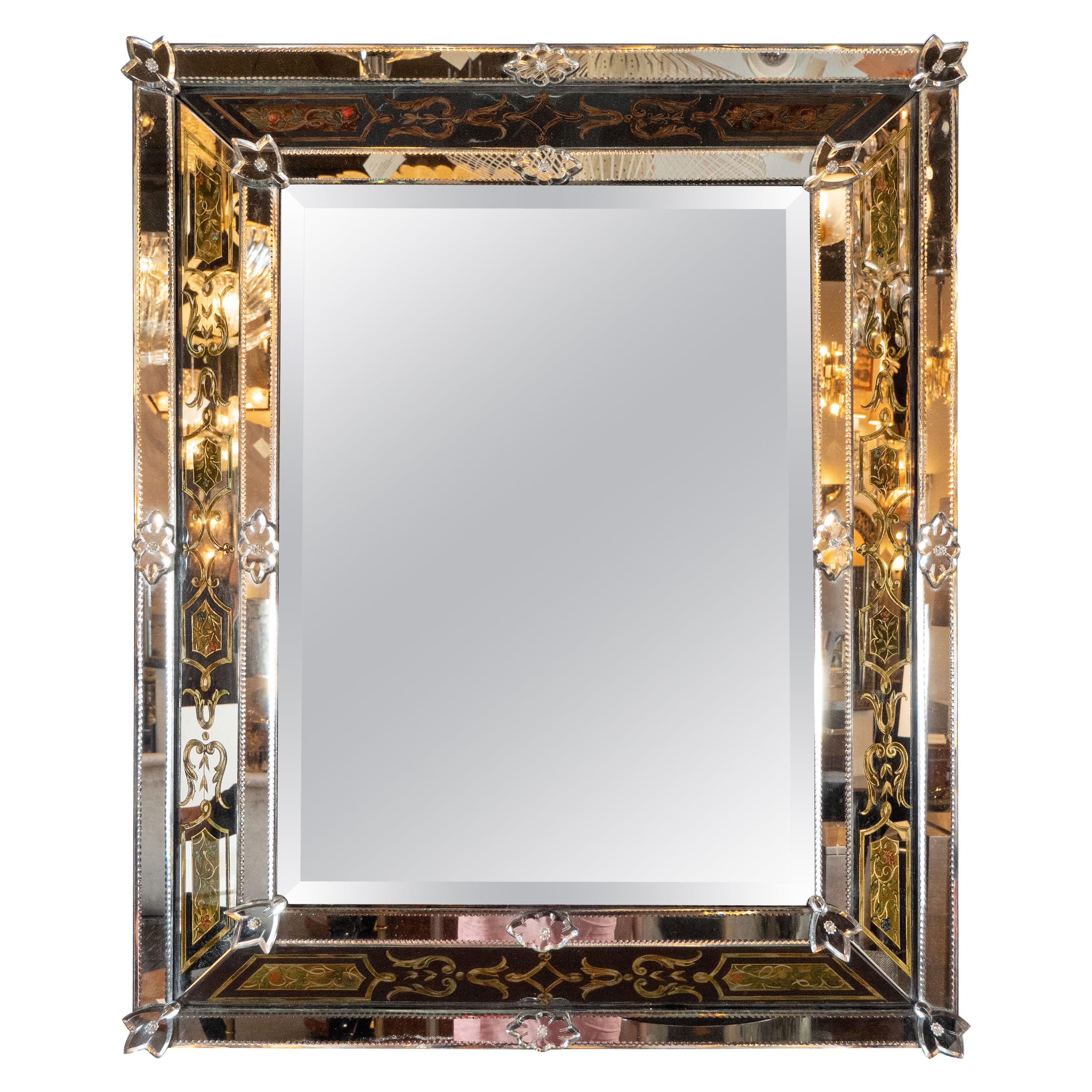MidCentury Modern Gilt Mirror with Inset Beveled Panels at 1stDibs