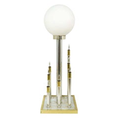 Retro Mid Century Modern Globe Brass Chrome Square 9 Light Sculptural Space Age Lamp