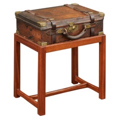 English Leather Bound Box on Rectangular Mahogany Custom Stand, circa 1880