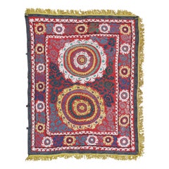 Late 20th Century Suzani Style Textile, Red, Yellow, Purple, Blue