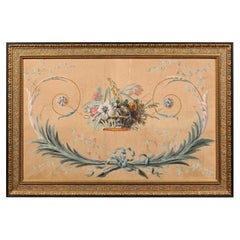 French Directoire Period Floral Painted Panel in Gilded Frame, circa 1790