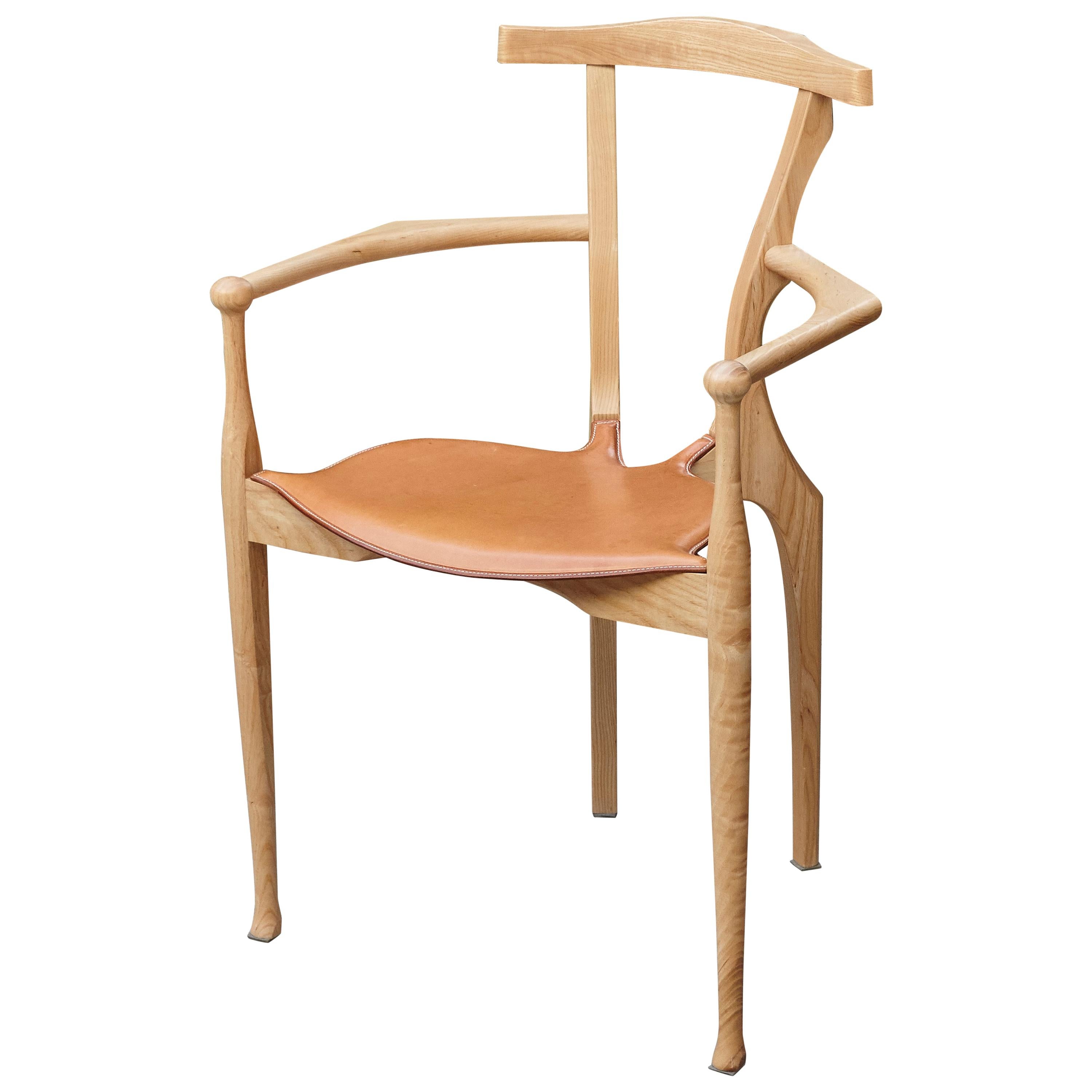 Oscar Tusquets Mid-Century Modern Leather Wood Gaulino Chair