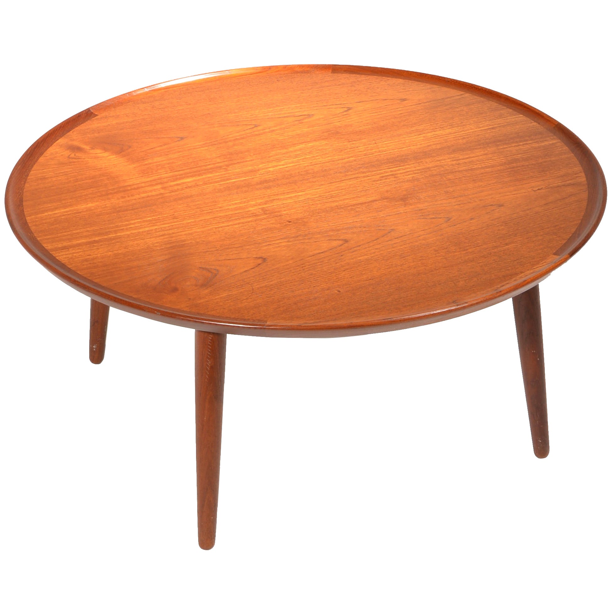 Danish Sculptural Teak and Round Glass Coffee Cocktail Table For Sale