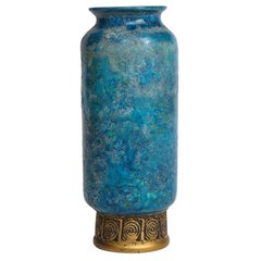 Bitossi for Rosenthal Netter Cinese Vase, Ceramic, Blue, Gold, Signed
