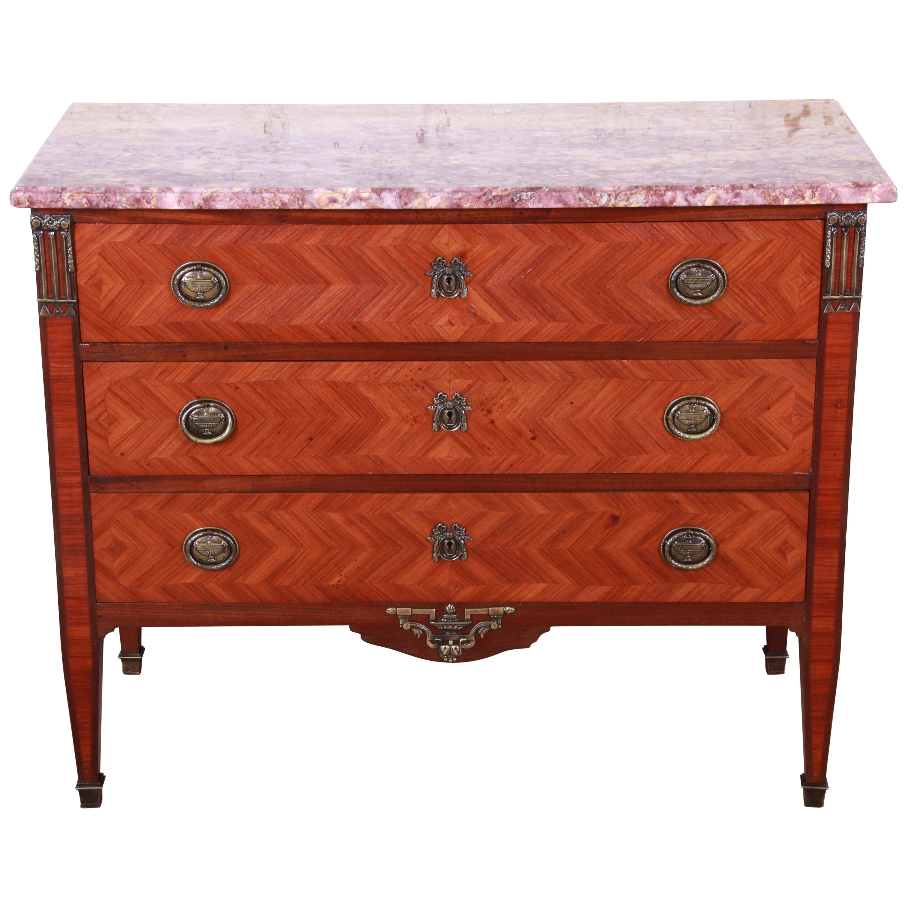 Antique Chest Of Drawers Regency Amboine and Mahogany With Red Marble