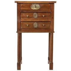 Early 19th Century French Empire Period Walnut Nightstand Side Table with Bronze