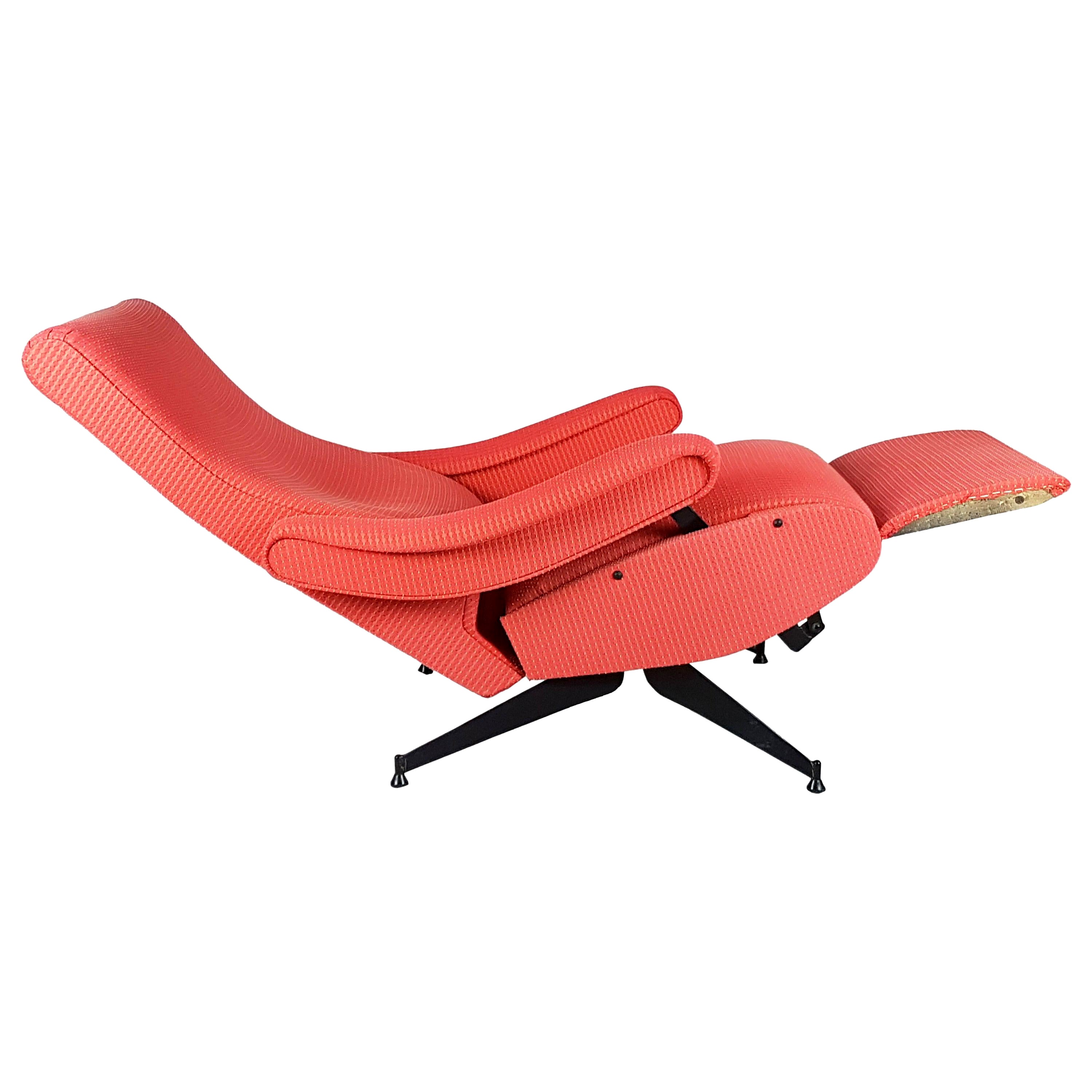 Red Fabric & Black Metal Reclining Armchair Oscar by N. Pini for Novarredo, 1959 For Sale