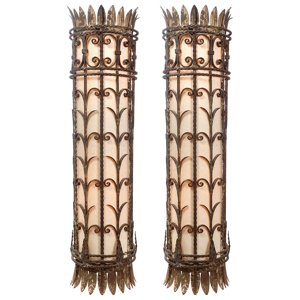 Pair of Antique Rustic Wrought Iron Wall Sconces For Sale at 1stDibs