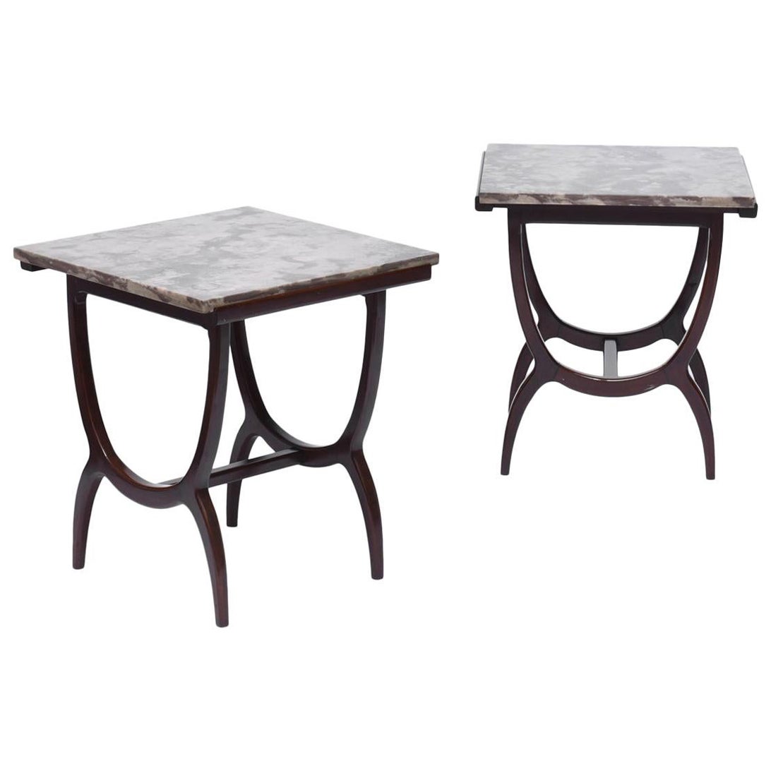 Table d'appoint brésilienne du milieu du siècle dernier de Mveis Teperman avec plateau en marbre, années 1960 en vente