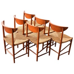 Set of Six Teak Hvidt & Mølgaard Model 316 Dining Chairs with Seagrass Seats