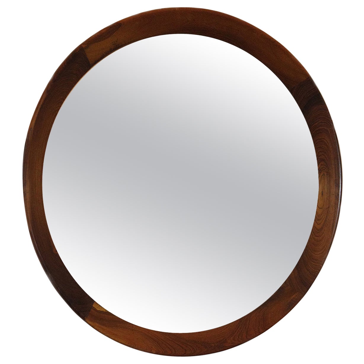 Round Grasselli mirror with wood frame by Sergio Rodrigues, 1960s For Sale