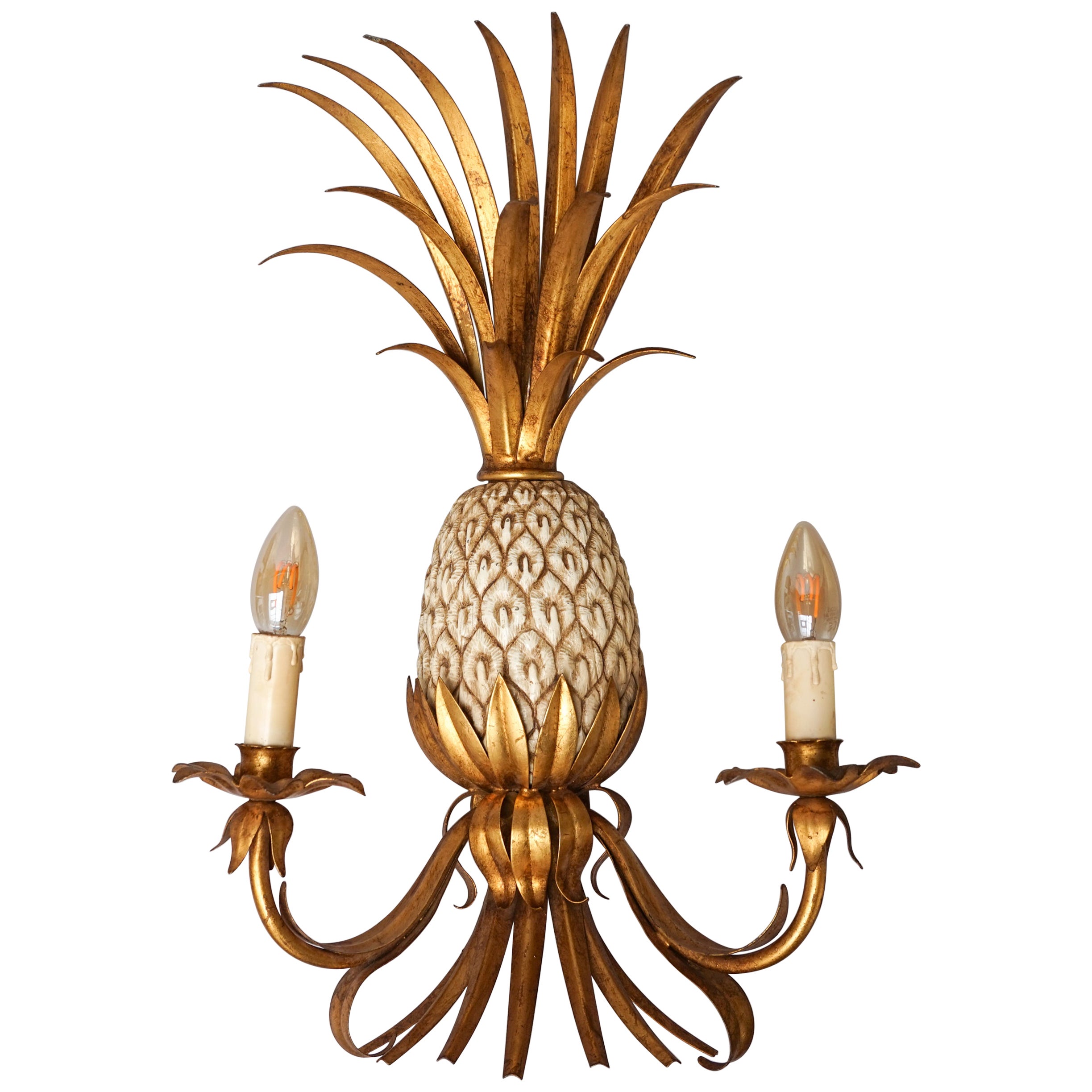 Pair of Midcentury American Brass Pineapple Sconces For Sale at 1stDibs