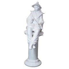 Italian White Glazed Ceramic of Chinese Musician on Pedestal