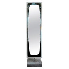 Italian Standing Mirror on Marble Base Inspired by Fontana Arte