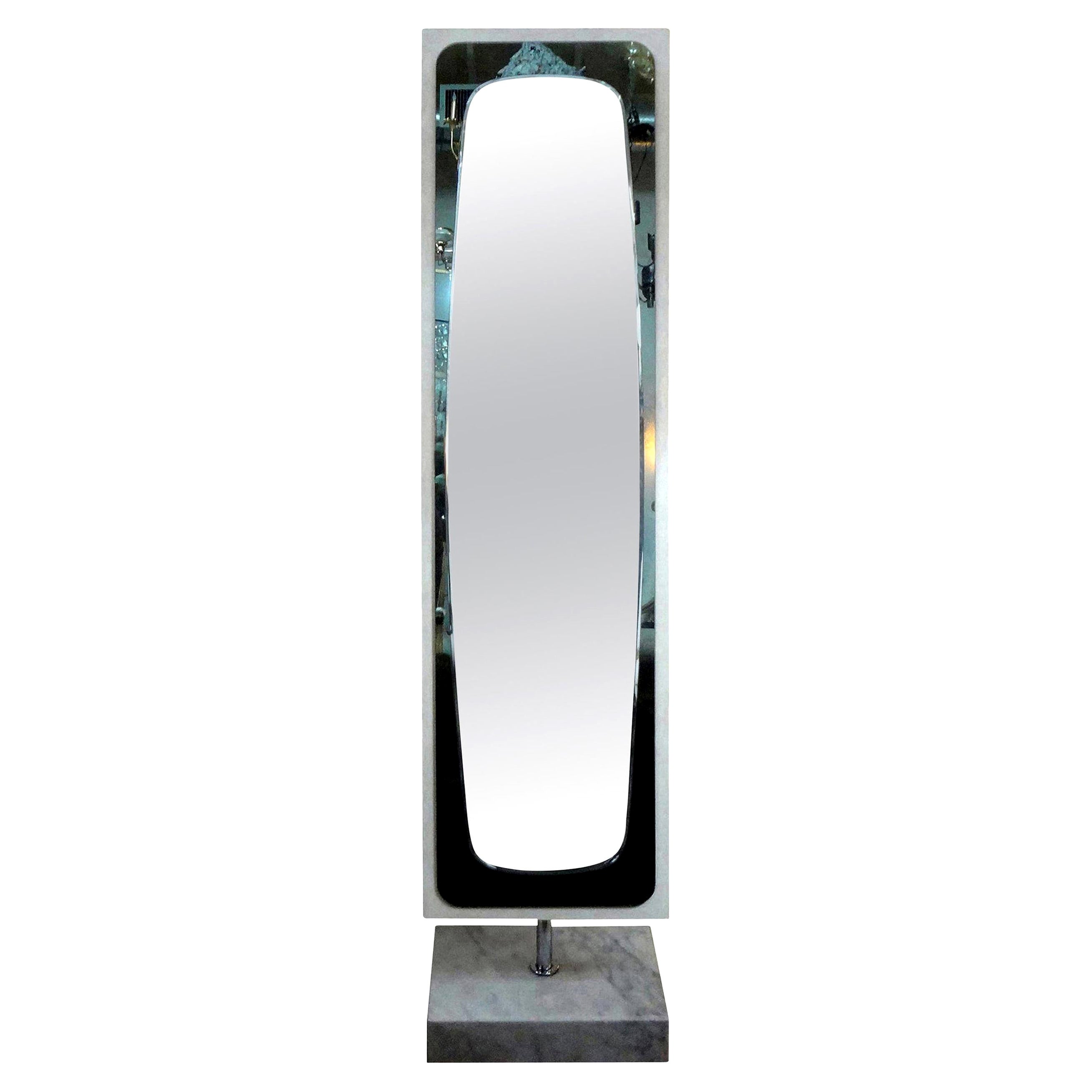 Italian Standing Mirror on Marble Base Inspired by Fontana Arte For Sale