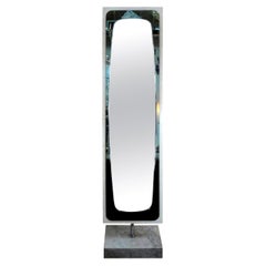 Italian Standing Mirror on Marble Base Inspired by Fontana Arte