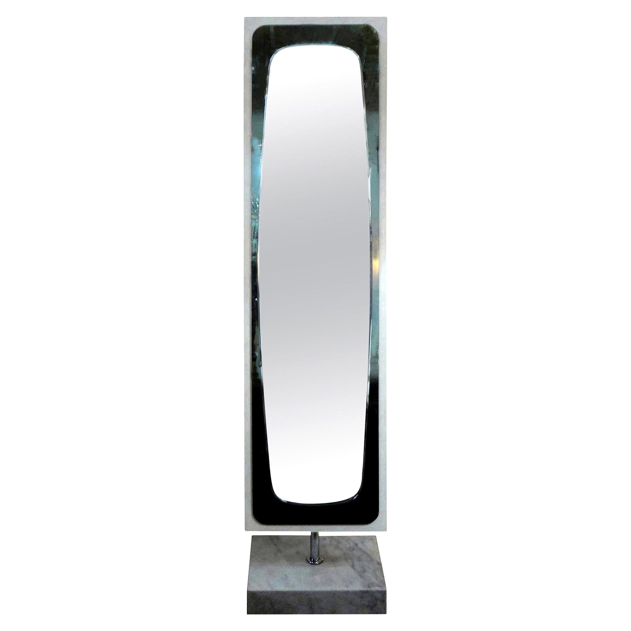 Italienischer Standspiegel auf Marmorsockel, inspiriert von Fontana Arte im Angebot