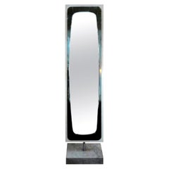 Italian Standing Mirror on Marble Base Inspired by Fontana Arte