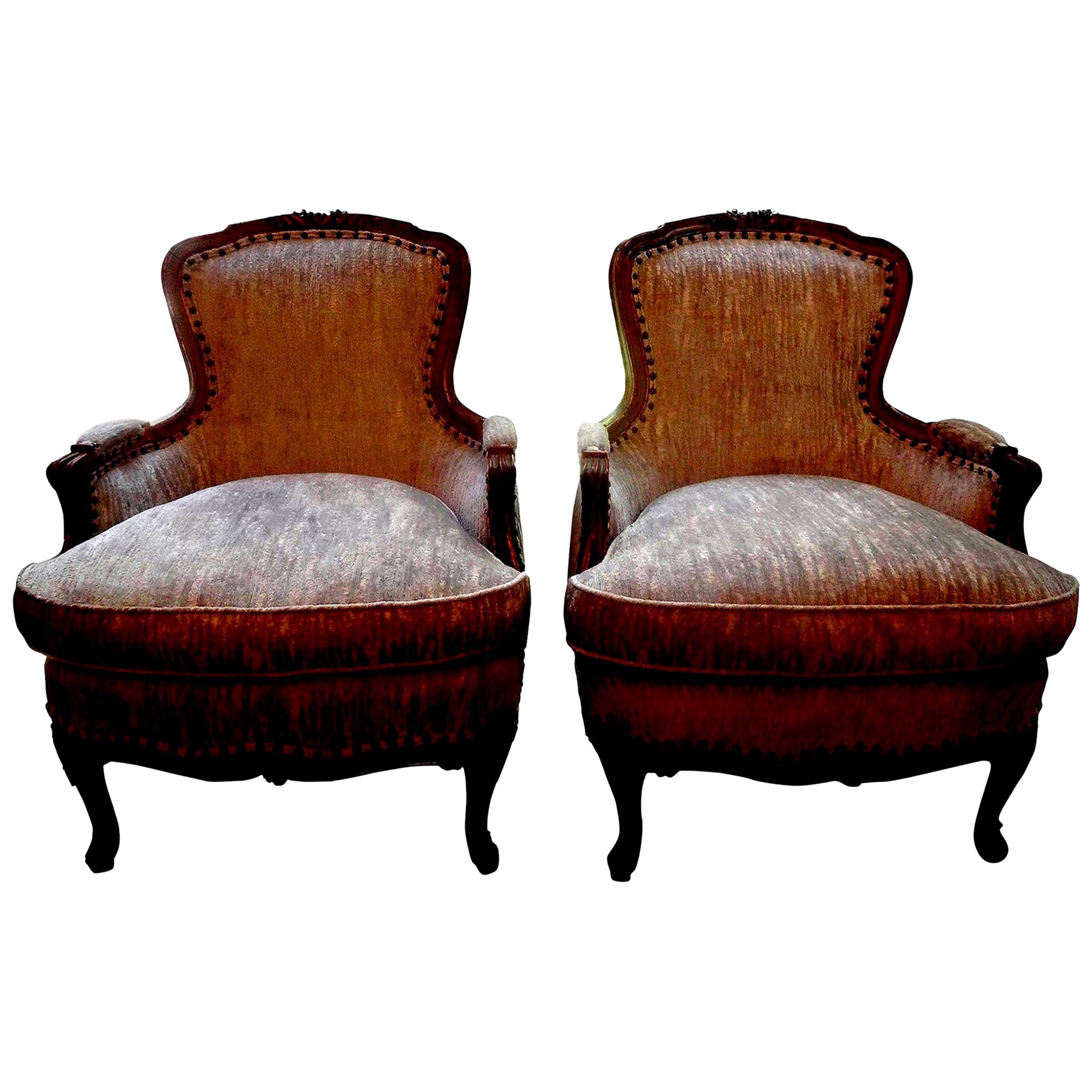 Pair of 19th Century Italian Louis XV Style Bergères For Sale