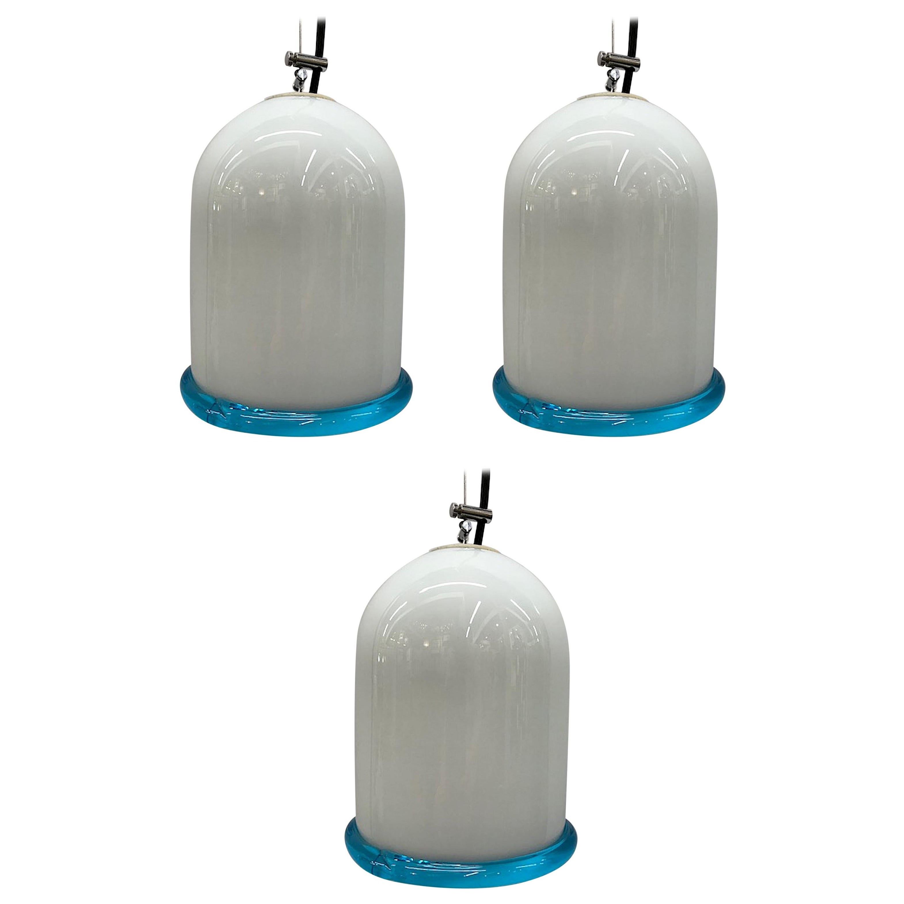Set of 3 Murano Italy Glass Dome Top Pendant Lights by Lighting Company I3