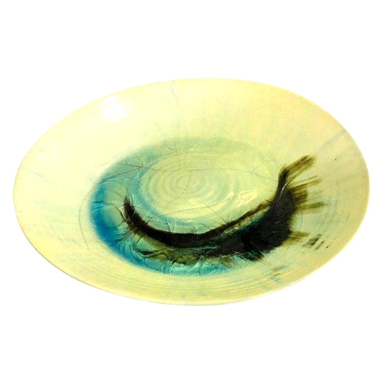 Beatrice Wood Early Large Signed Mid-Century Modern Low Bowl Plate, circa 1940s For Sale