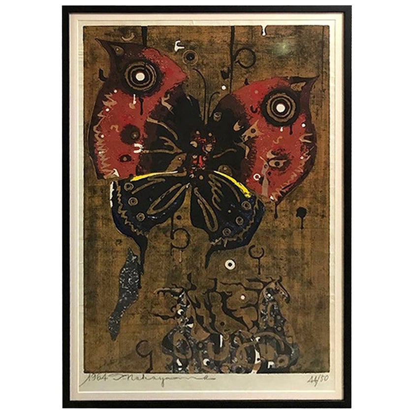 Haku Maki Large Embossed Limited Edition Japanese Woodblock Print Poem 7270 For Sale at 1stDibs