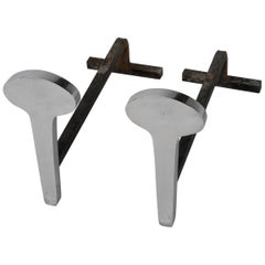 Modernist Stainless Steel Andirons by Jean-Paul Créations, France, 1970s