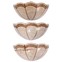 1970s Set of Three Brass Inlay Resin Wall Lamps