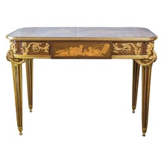 19th Century French Ormolu Mounted Marquetry Center Table by E. Khan & Cie.
