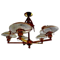 Italienischer Mid-Century-Modern-Kronleuchter aus Messing und Glas, Stilnovo-Stil