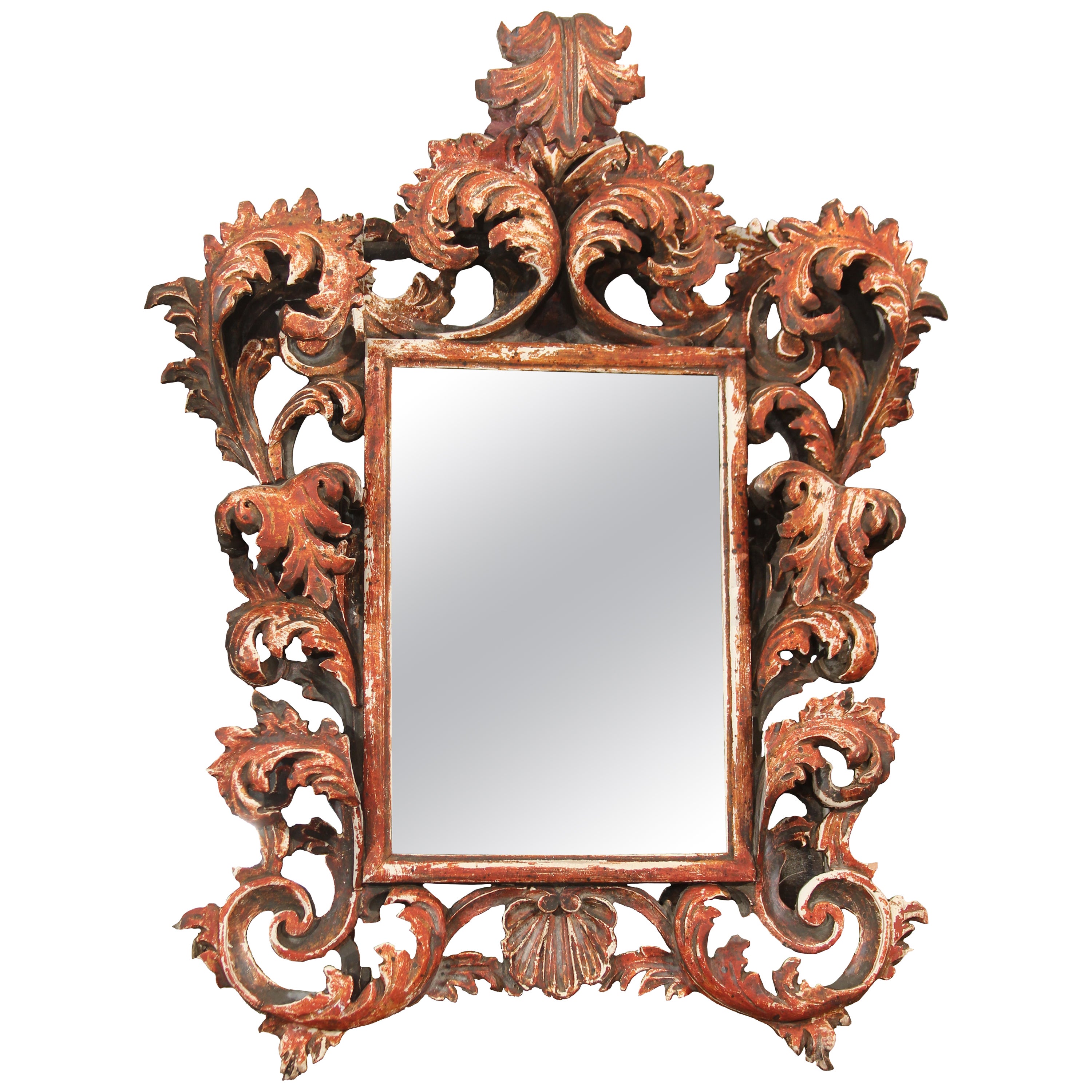 Hand Carved Wood Indian Wall Mirror For Sale at 1stDibs