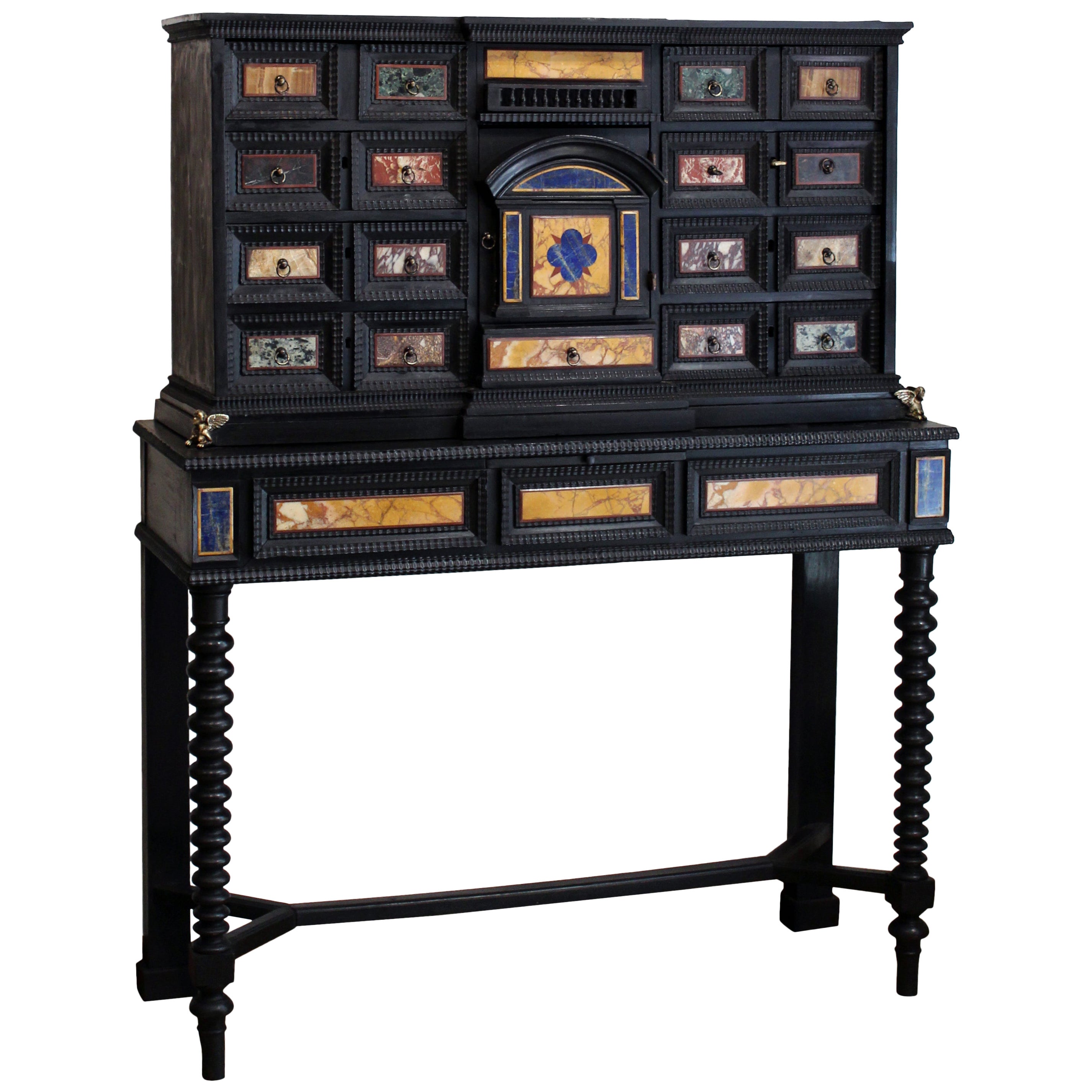 18th Century Italian Classical Roman Marble And Pietra Dura Ebony