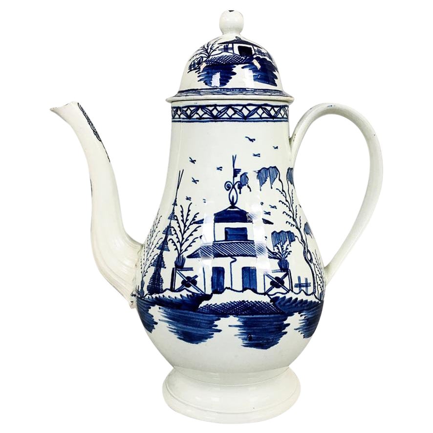 Blue and White Pearlware 18th century Coffeepot, 1785 For Sale