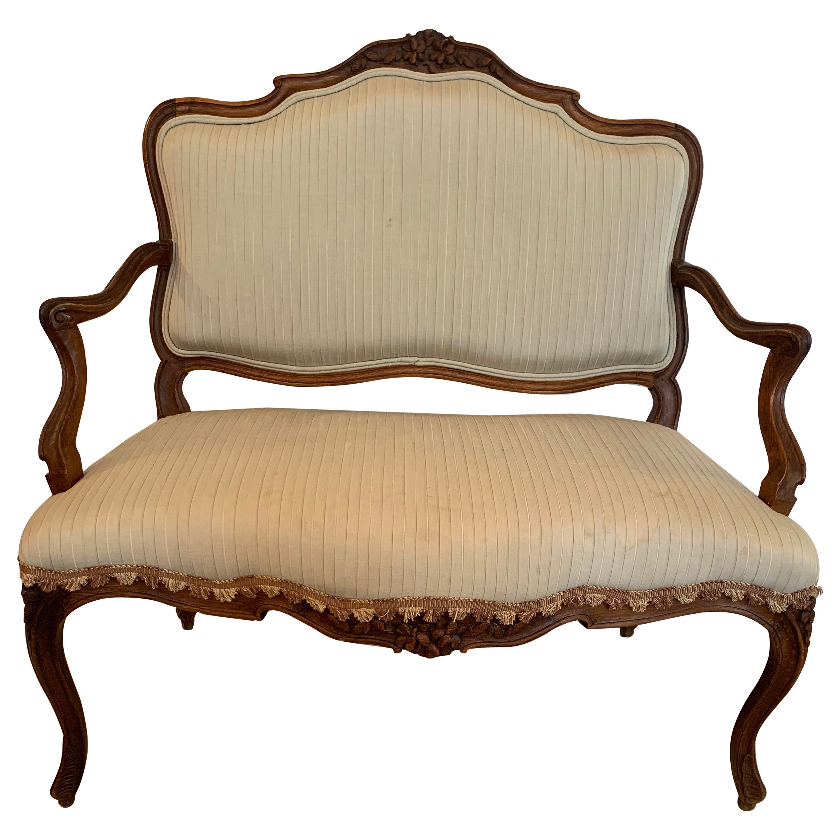 19th Century Art Nouveau Carved and Upholstered Walnut Loveseat For